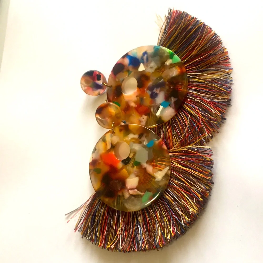 Colorful Lucite Fringe Earrings - Picture 4 of 7